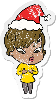 Bir insan tarafından çizilmiş Noel Baba şapkası giymiş bir kadının el yazısı.