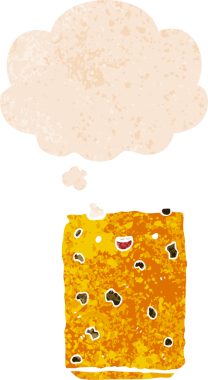 Düşünce baloncuklu çizgi film bisküvisi grunge sıkıntılı retro dokuma tarzı bir insan tarafından çizilmiş