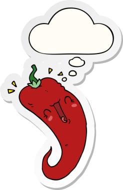 İnsan tarafından çizilmiş bir çıkartma olarak düşünce baloncuklu kırmızı biber çizgi filmi.