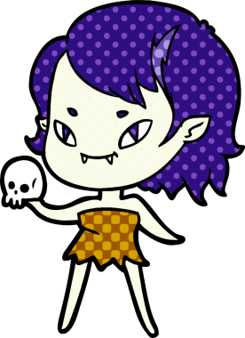 Bir insan tarafından çizilmiş kafatası olan arkadaş canlısı vampir kız.