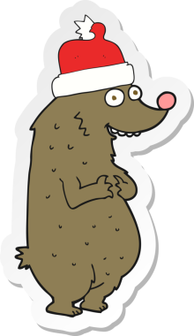Bir insan tarafından çizilmiş Noel şapkası takan bir ayının çıkartması.