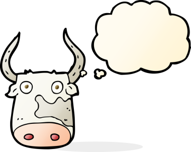 Bir insan tarafından çizilmiş düşünce balonlu çizgi film ineği.