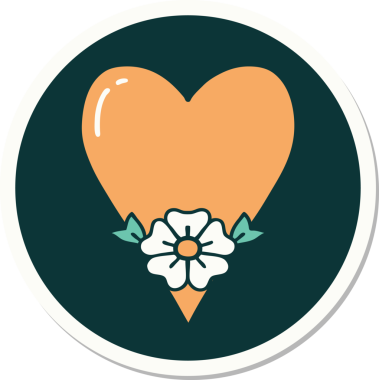 Bir insan tarafından çizilmiş geleneksel bir kalp ve çiçek stiliyle dövme çıkartması.