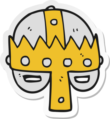 Bir insan tarafından çizilmiş bir ortaçağ miğferi çıkartması.