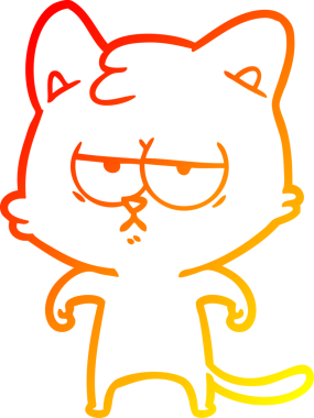 Bir insan tarafından çizilmiş sıkılmış çizgi film kedisinin sıcak çizgi çizgisi.