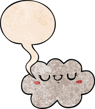 Bir insan tarafından çizilmiş geçmişe dönük konuşma baloncuklu şirin çizgi film bulutu.