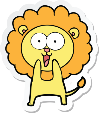 Bir insan tarafından çizilmiş mutlu bir aslanın çıkartması.