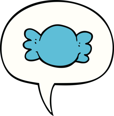 Bir insan tarafından çizilmiş konuşma balonuyla sarılmış şekerler.