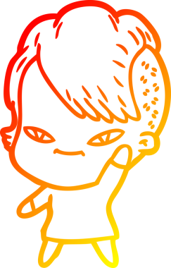 Hipster saç kesimi bir insan tarafından çizilmiş güzel bir çizgi film kızı çizimi.