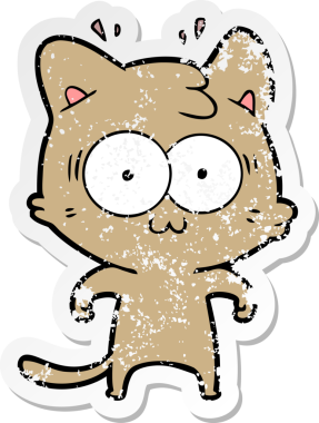 Bir karikatür çıkartması bir insan tarafından çizilmiş kediye şaşırttı.