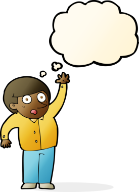 Çizgi filmci bir insan tarafından çizilmiş düşünce baloncuğuyla soru soruyor.