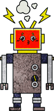 Bir insan tarafından çizilen robot arızasının retro grunge desen karikatürü