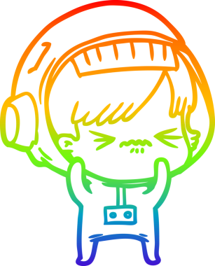 Gökkuşağı gradyan çizgi çizimi bir insan tarafından çizilmiş astronot bir kadın.