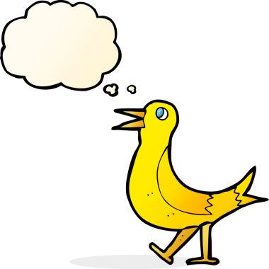 Bir insan tarafından çizilmiş düşünce balonlu yürüyen kuş.