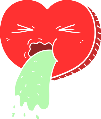 Düz renkli çizgi film. Hasta bir kalp insan tarafından çizilmiş.