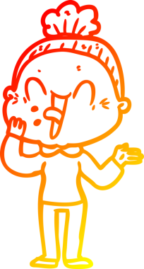 Bir insan tarafından çizilmiş mutlu, yaşlı bir kadının sıcak çizgi çizimi.