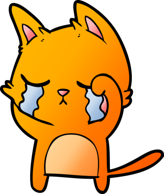 Bir insan tarafından çizilmiş ağlayan çizgi film kedisi.