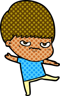 Bir insan tarafından çizilmiş sinirli çizgi film çocuğu.