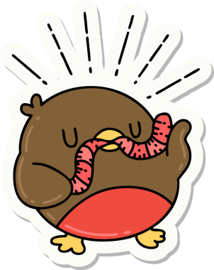 Bir insan tarafından çizilmiş kurt dövmeli bir Robin çıkartması.