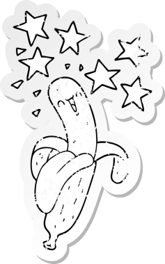 Bir insan tarafından çizilmiş sihirli bir muzun sıkıntılı çıkartması.