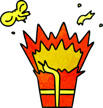 Bir insan tarafından çizilmiş patlayıcı bir hediyenin tuhaf bir karikatürü.