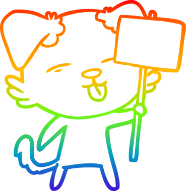 Gökkuşağı gradyan çizgi çizimi bir insan tarafından çizilmiş bir köpek tabelgesi.