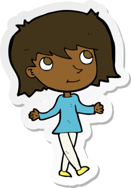 Bir insan tarafından çizilmiş tasasız bir çizgi film kızına ait etiket.