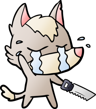 Bir insan tarafından çizilmiş bir testereyle ağlayan kurt.