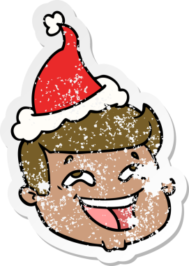 Mutlu el, insan tarafından çizilmiş Noel Baba şapkası takan bir erkek yüzü çizilmiş.