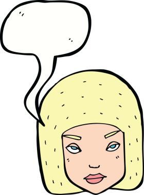 Bir insan tarafından çizilen konuşma baloncuğuyla kadın yüzü rahatsız edildi.