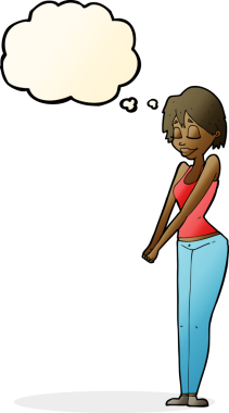 Bir insan tarafından çizilmiş düşünce balonlu çizgi film içerikli kadın.