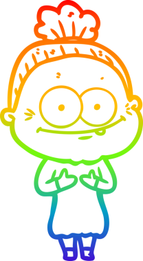 Gökkuşağı gradyan çizgi çizimi Bir insan tarafından çizilmiş mutlu yaşlı kadın