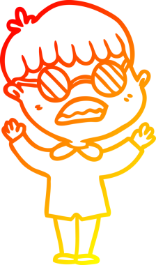 Bir insan tarafından çizilmiş gözlük takan çizgi film çocuğu çizimi.