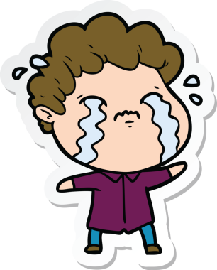 Bir insan tarafından çizilmiş, ağlayan bir çizgi film karakterinin çıkartması.