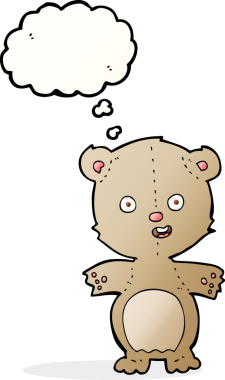 Bir insan tarafından çizilmiş düşünce balonlu oyuncak ayı.