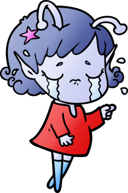 Bir insan tarafından çizilmiş ağlayan uzaylı kız çizgi filmi.