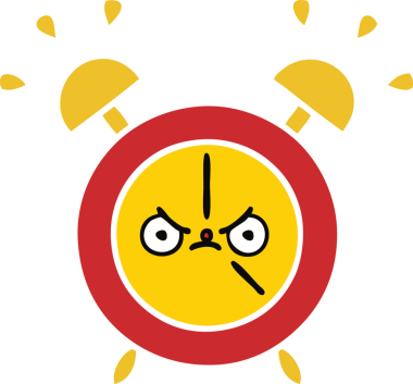 Bir insan tarafından çizilmiş alarm saatinin düz renk retro karikatürü