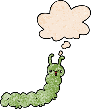 Bir insan tarafından çizilmiş grunge desenli düşünce baloncuklu çizgi film tırtılı.