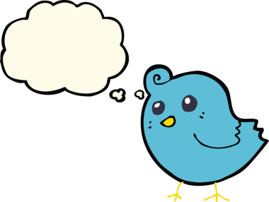 Bir insan tarafından çizilmiş düşünce baloncuklu çizgi film kuşu.