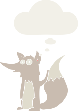 Düşünce baloncuğu olan bir insan tarafından çizilmiş çizgi film kurdu.