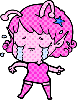 Bir insan tarafından çizilmiş ağlayan uzaylı kız çizgi filmi.