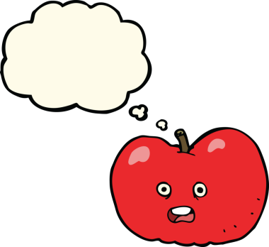 bir insan tarafından çizilmiş düşünce baloncuklu çizgi film elması