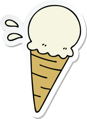 Bir insan tarafından çizilmiş vanilyalı dondurma çizilmiş garip bir el çıkartması.