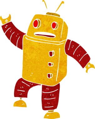 Bir insan tarafından çizilmiş çizgi film robotu