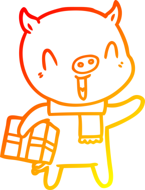 Bir insan tarafından çizilmiş mutlu çizgi film domuzunun sıcak çizgi çizimi.