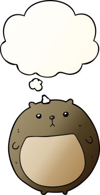 Bir insan tarafından çizilmiş yumuşak eğimli düşünce baloncuklu çizgi film ayısı.