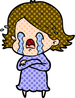 Bir insan tarafından çizilmiş ağlayan çizgi film kadını.