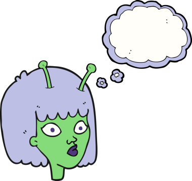 Bir insan tarafından çizilmiş serbest çizim düşünce baloncuğu dişi uzaylı