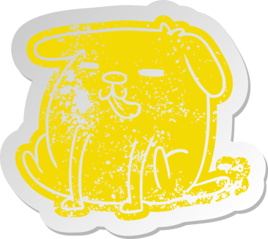 Bir insan tarafından çizilmiş sevimli bir köpeğin eski çizgi film etiketi kawaii