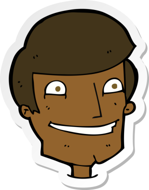 Bir insan tarafından çizilmiş sırıtan bir karikatür çıkartması.